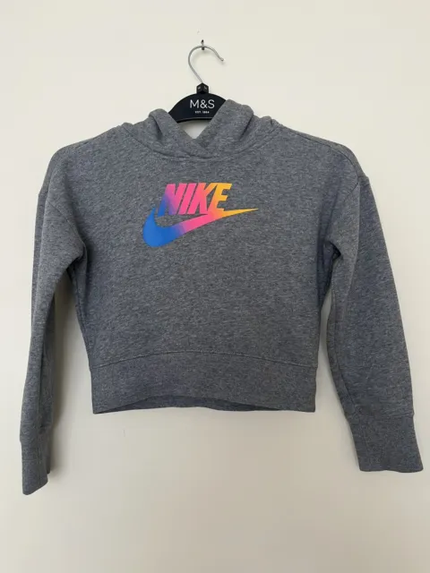 Felpa con cappuccio Nike grigia sopratesta grande logo colorato UK taglia XS bambine