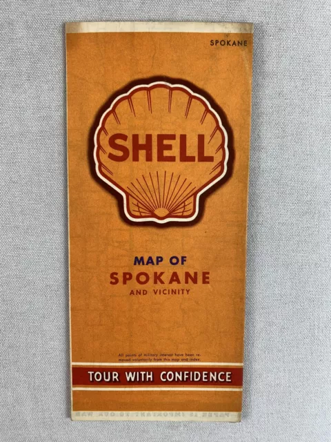 Vtg Shell Oil Gas Travel Map Spokane Washington Petroliana