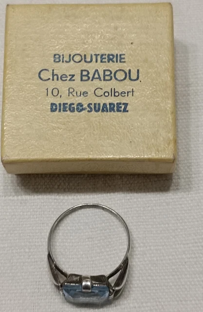 Bague Ancienne Argent 1940/50 - Topaze Bleue Et Marcassite - Taille 54 - Très Bon état