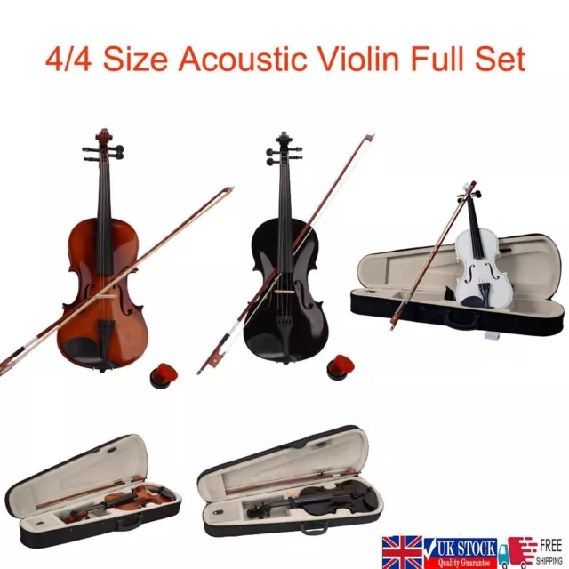 3 Colors 4/4 Size Acoustic Violin Full Set with Case + Bow + Rosin + Bridge