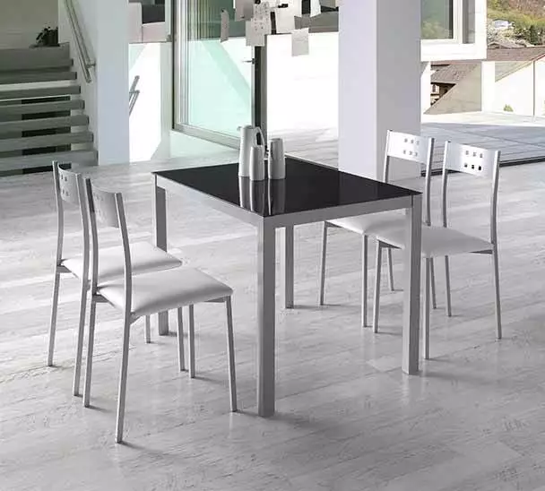 Pack mesa cristal negro + 4 sillas blancas cocina moderno comedor comedor salon