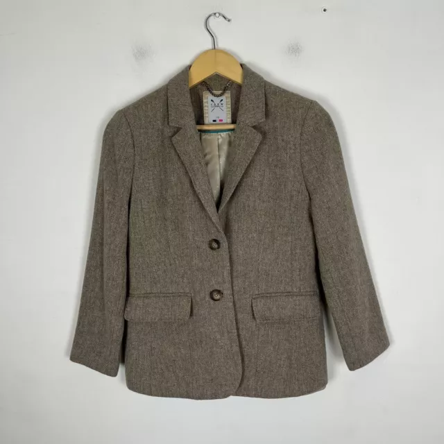 Crew Clothing Tweed Jacket Blazer Women's UK 10 Brown Oatmeal Wool Moon Country