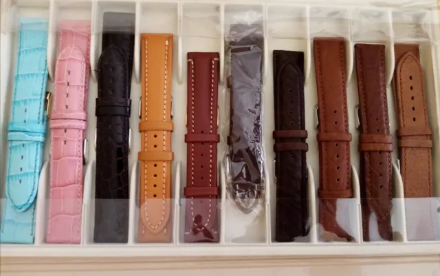N. 10 CINTURINI PELLE PER OROLOGI MISURA ANSA 20mm NUOVI DA NEGOZIO AFFARE