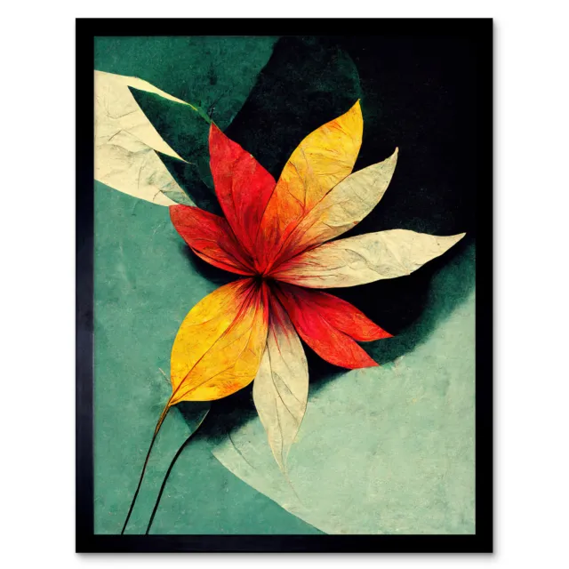 Abstract Flowers Teal Red Yellow Framed Wall Art Picture Print 12x16
