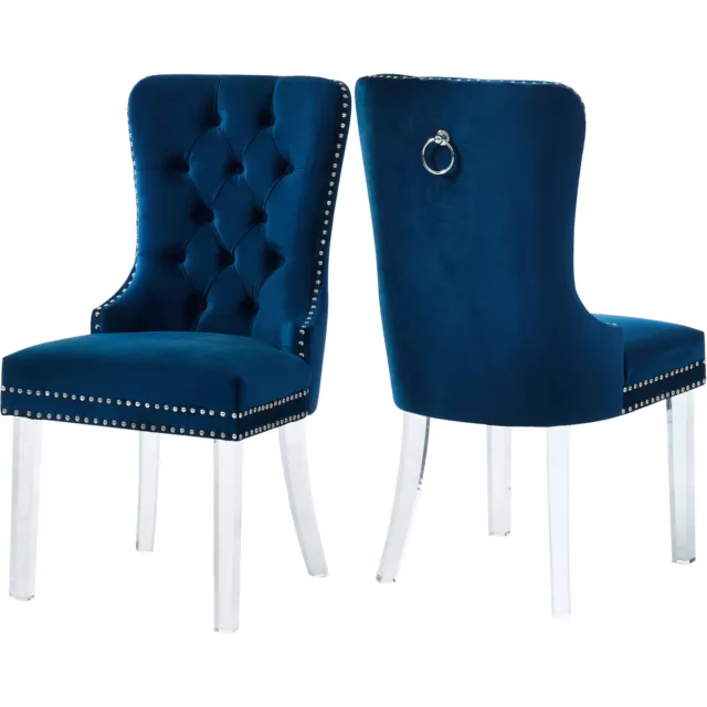 Miley Navy Velvet Dining Chair, Set of 2 Navy Velvet Contemporary