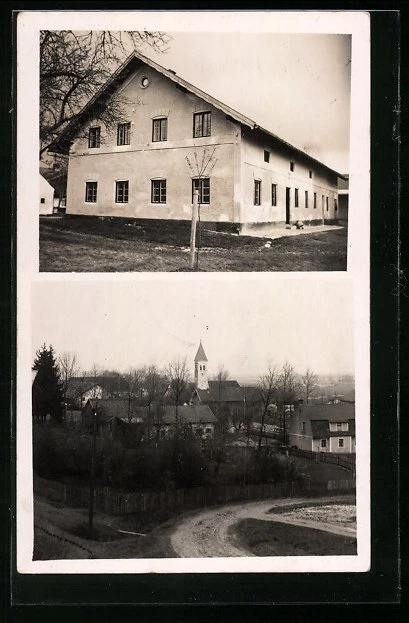 AK Markt Schwaben, Großes Gebäude, Teilansicht mit Kirche