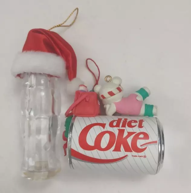 1994 Exercising Good Taste Enesco Diet Coke Bear Christmas Ornament + Bottle 2