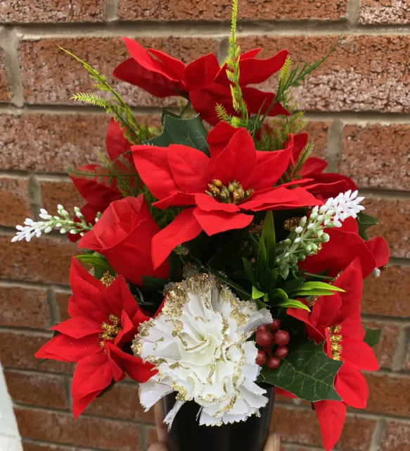 Christmas Grave Memorial Pot With Artificial Flowers