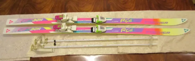 FISCHER RCG SKIS WITH SALOMON BINDINGS AND KERMA POLES  APPROX 174cm