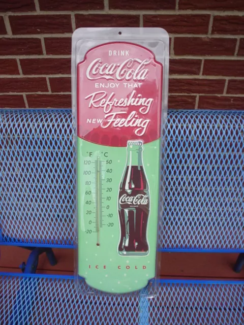 Xl Coca Cola Retro Vtg Style Thermometer Embossed Metal Sign (27" X 8.5")