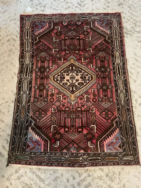 Beautiful Vintage Handmade Persian Hamadan Wool Rug 1950's 1960's 54" X 38" NICE