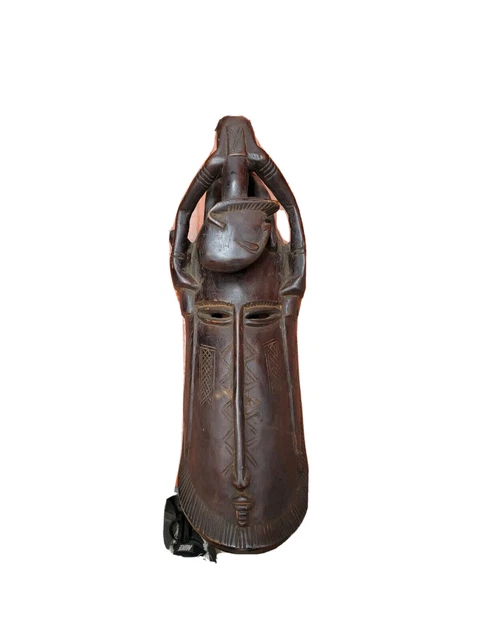 African Tribal Face Mask Wood Hand Carved Vintage Wall Hanging Art