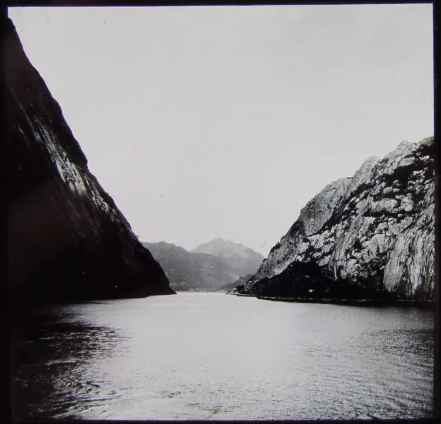 Glass Magic Lantern Slide FJORD IN THE LOFOTEN ISLANDS C1910 PHOTO NORWAY