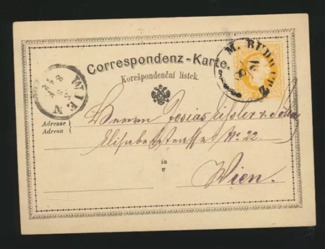 2 Kreuzer Ganzsachen-Karte 1872 aus M. Budweis nach Wien