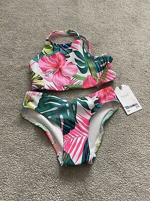 Nuovissimo con etichetta Next Ragazze Swim Set Suit Verde Rosa Tropicale Tankini Bikini Età 3 98cm NUOVO