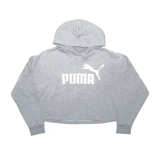PUMA Cropped Metallic Logo Grey Pullover Hoodie Girls 11-12 Years