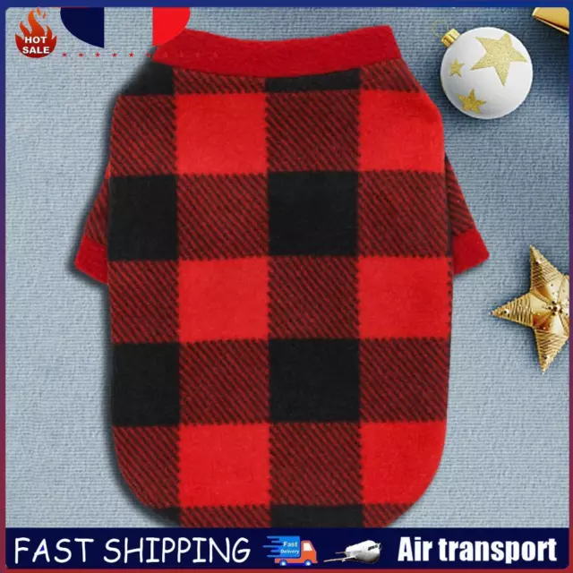Fleece Dog Clothes Casual Plaid Puppy Vest Jacket New Year Pet Products (M) FR