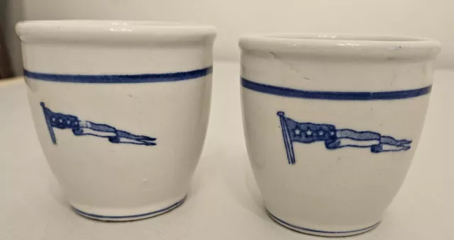 2 Rare Vintage WW2 US Navy Captain Mess Tepco China Custard Egg Cups Burgee Flag