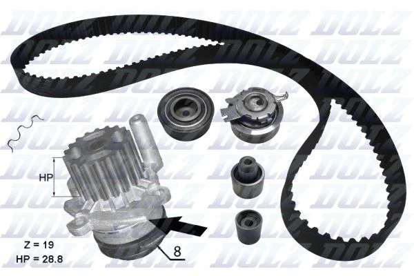 Pompa acqua Dolz Kd100 + set cinghie dentate per Audi Discoda VW Audi A3 + Cabrio 03->