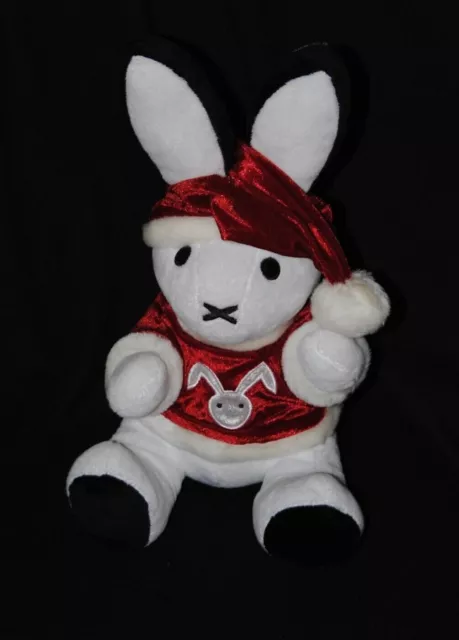 Peluche doudou lapin FUN TOYS bonnet & pull rouge brodé 36 cm assis TTBE