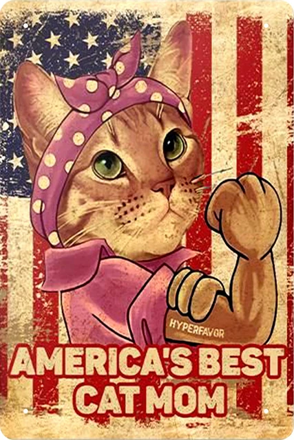 Funny Cat Decor Metal Poster - America's Best Cat Mom - Retro Metal Tin Sign ...