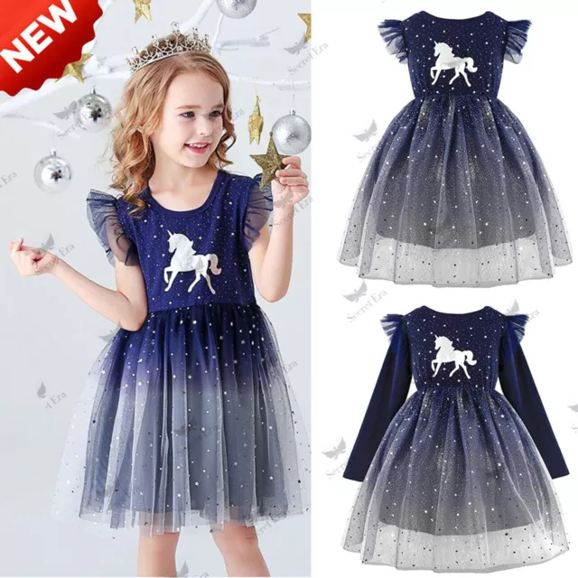 Kids Baby Flower Girls Party Unicorn Dress Wedding Bridesmaid Dresses Princess