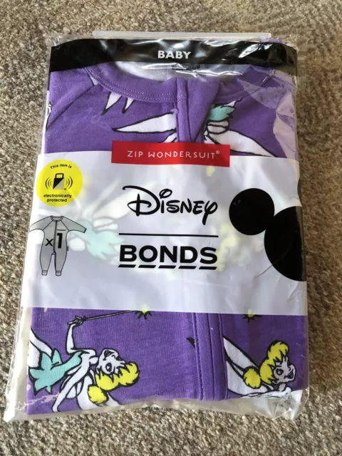 Bonds Baby Girl Disney Tinkerbell Purple Zip Wondersuit Size 2 BNIP