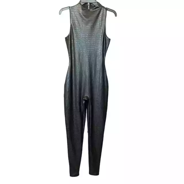 2924 New ~ Naked Wardrobe ~ Crocodile Embossed Faux Leather Jumpsuit Size S