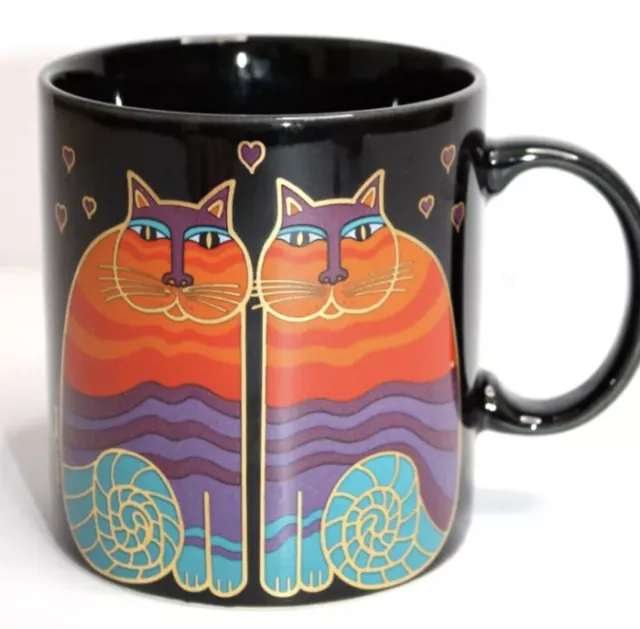 Laurel Burch Rainbow Cats Mug Made in Japan Black with Gold Kitty Kitten