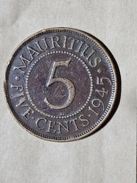 1945 🇲🇺 Mauritius 5 Cents Seldom Seen World Coin George Vi