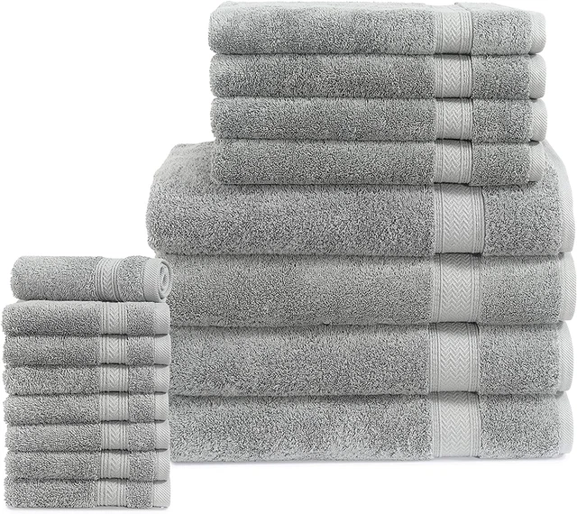 Juego de toallas de baño de 16 piezas - toallas 100 % algodón para juego de baño, altamente absorbente