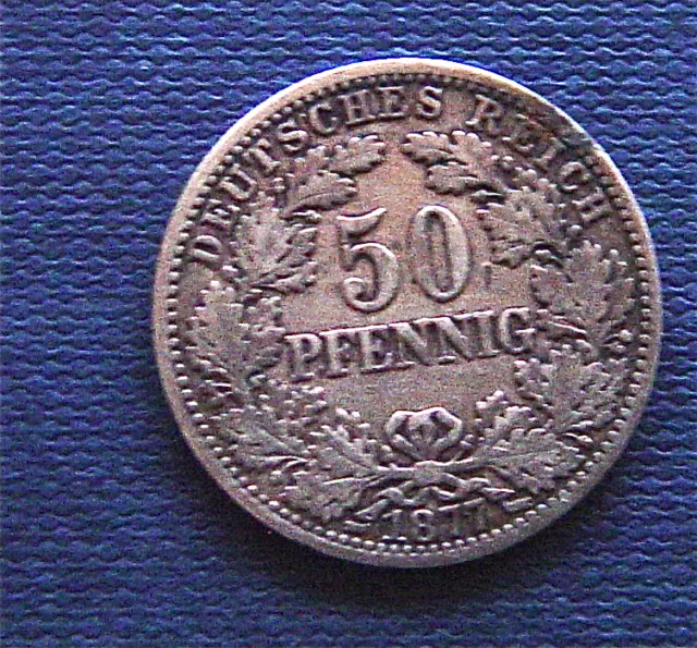 KAISERREICH: 1877  50  Pfennig  Mz. F  schön/Sehr schön kleiner Adler  Silber