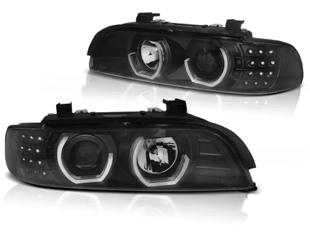 3D Angel Eyes Scheinwerfer Set für BMW E39 BJ 09/95-06/03 Klar/Schwarz LED Blink