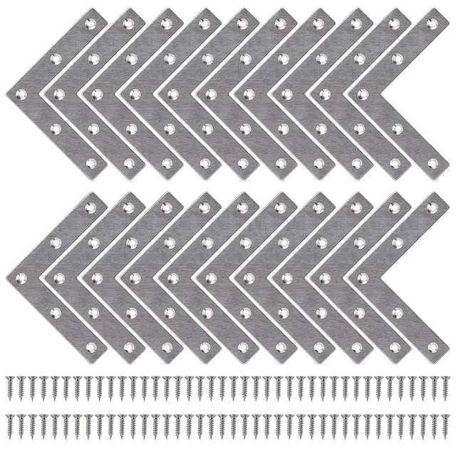 Piastra Piatta Ad Angolo A Forma Di T, 15 Pezzi In Acciaio Inox, Staffa Piatta Ad Angolo Retto, Supporto Per Riparazione Con Fori, Connettore Per Piastre Di Rammendamento Per Mensole In Legno - Foto 8