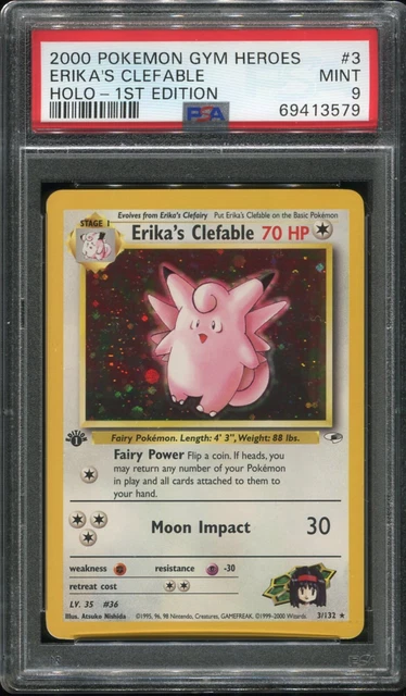 PSA 9 1st Edition Erika's Clefable Holo 3/132 Gym Heroes Pokémon Card MINT 2000