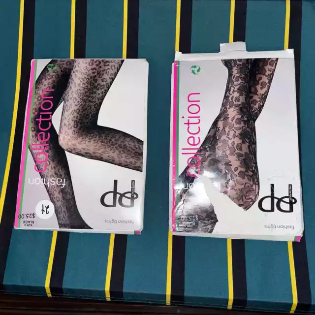 Pretty Polly 2 Sets of Tights Floral and Animal Print Size 2 / Medium Large NEW 2