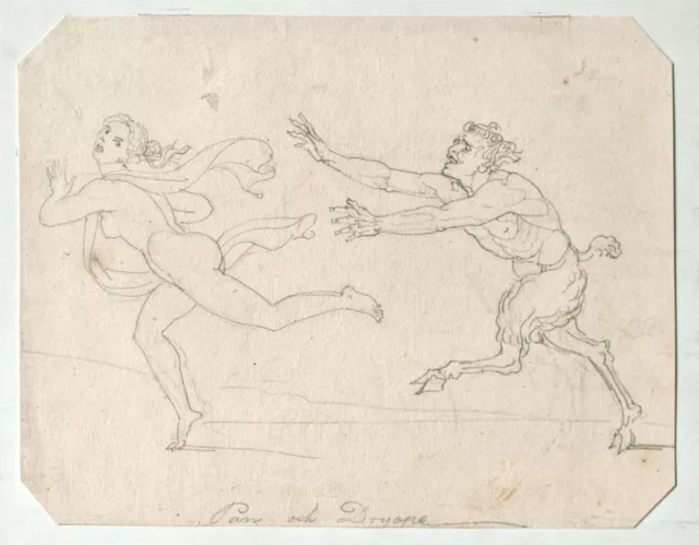 Mythologie Pan Dryade Original Carl Wahlbom Original Bleistift um 1850