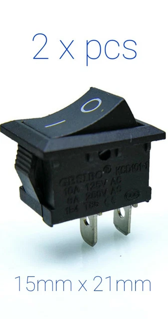 2Pcs x 2 Pin 12V Car Boat Arduino Light ON/OFF Rocker Toggle Switch 15x21mm