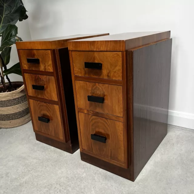 Pair of Art Deco Burr Walnut Bedsides Chests Cabinets Tables Nightstands