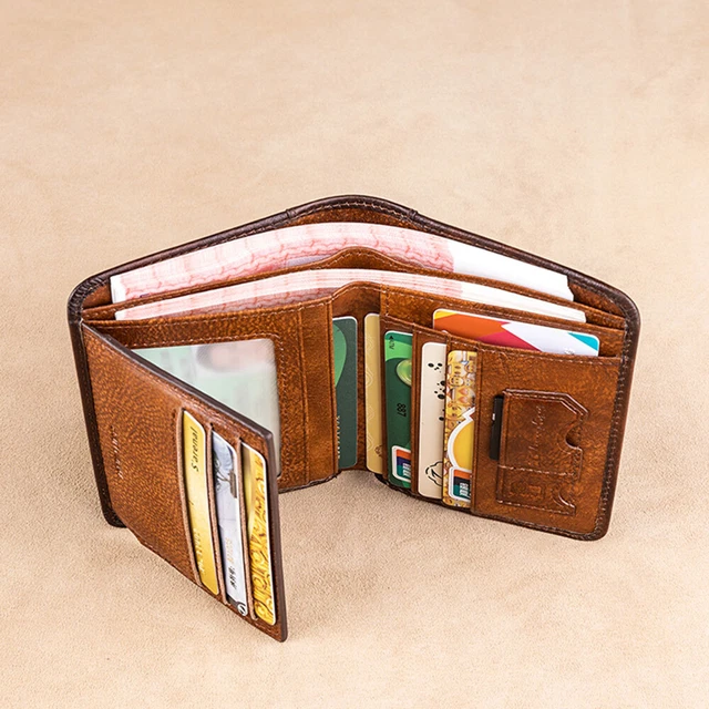 Genuine Leather Men Bifold/Trifold Wallet RFID Blocking Credit card Holder Retro 8