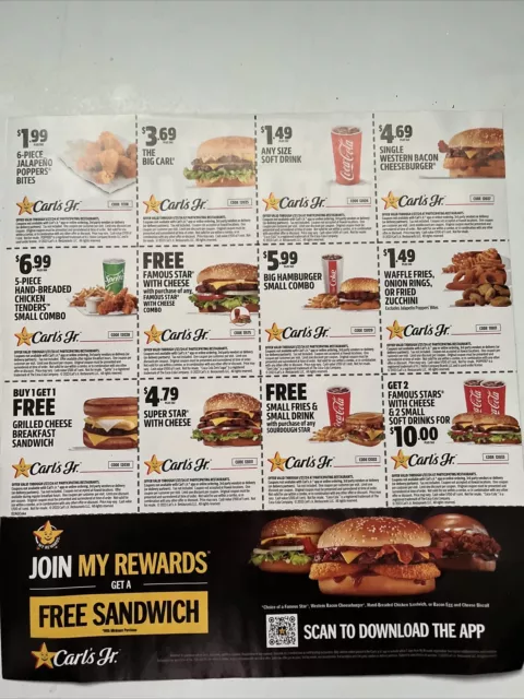 SHEET OF CARL S Jr Coupons Expire On 01 27 2024 2.50 PicClick