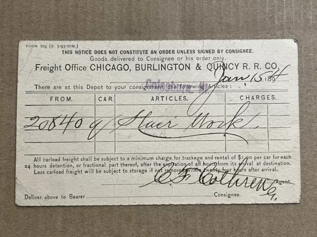 1894 Postal Card Chicago Burlington Quincy Railroad Freight Galesburg Depot