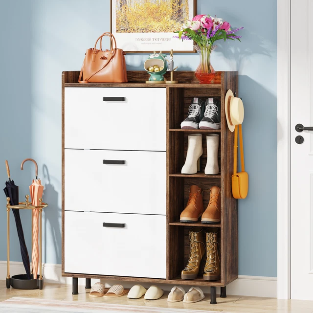 SHOE STORAGE with Flip Doors, Vintage Entryway Shoe Organizer