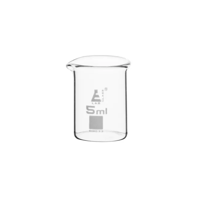 5ml Laboratory Measuring Beaker Borosilicate Glass 3.3 Low Form - Pack of 15