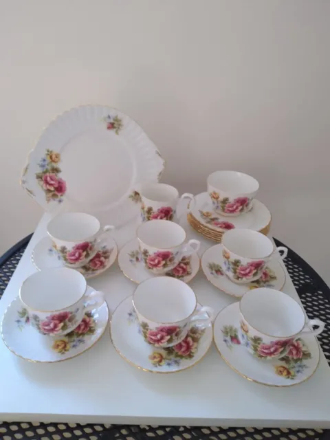 Lovely Vintage Royal Stafford, 21 Piece Tea Set, Pink Roses, Good Condition