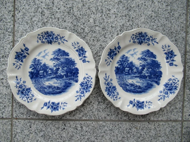 2 assiettes dessert gâteau FAÏENCE SARREGUEMINES Décor ROMANTIC 19 cm