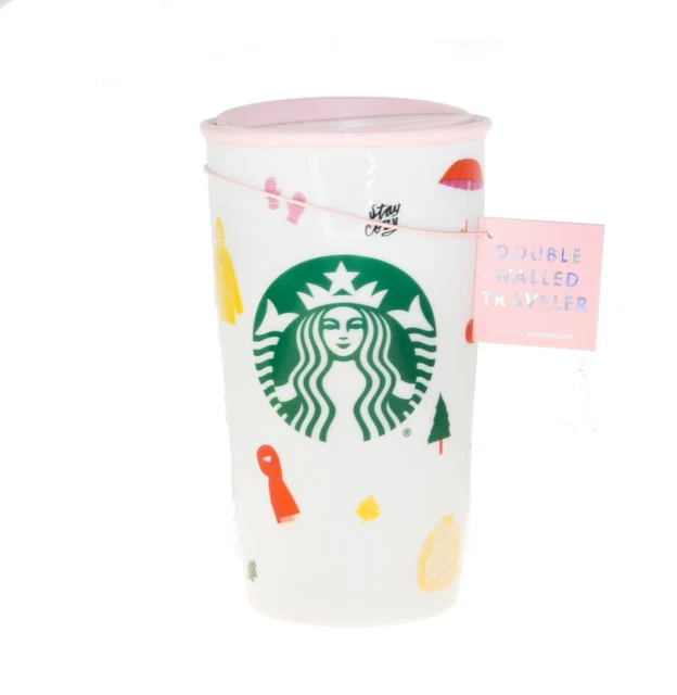 STARBUCKS BAN DO Pink Ceramic Traveler Mug 12oz Stay Cozy Sweater