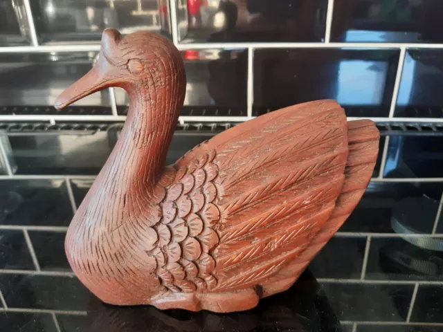 Folk Art Nicely Carved Solid Oak Swan  16cm high x 18cm long Excellent Condition