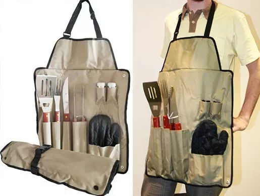 Delantal Asador - Set De Asado 8 Piezas / Barbecue Apron - Barbecue Set 8 Pieces