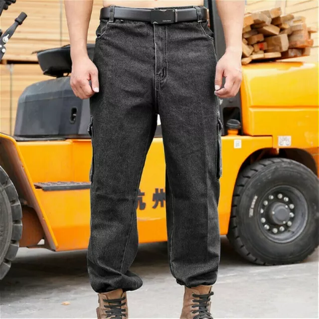 Mens Cargo Jeans Combat Trousers Heavy Duty Work Casual Big Tall